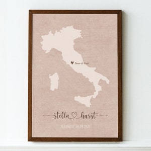 Custom Wedding Gift,Engagement Map Print,married map print,Italy Map Print,Wedding Gift,map for couple,rustic wedding map gift, Italy map zdjęcie 7
