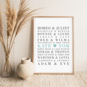 Póster-Impresión de parejas famosas, BODA, Impresión de amor personalizada, Boda personalizable, hochzeitsgeschenk, Nombres personalizados, Regalo de aniversario de boda