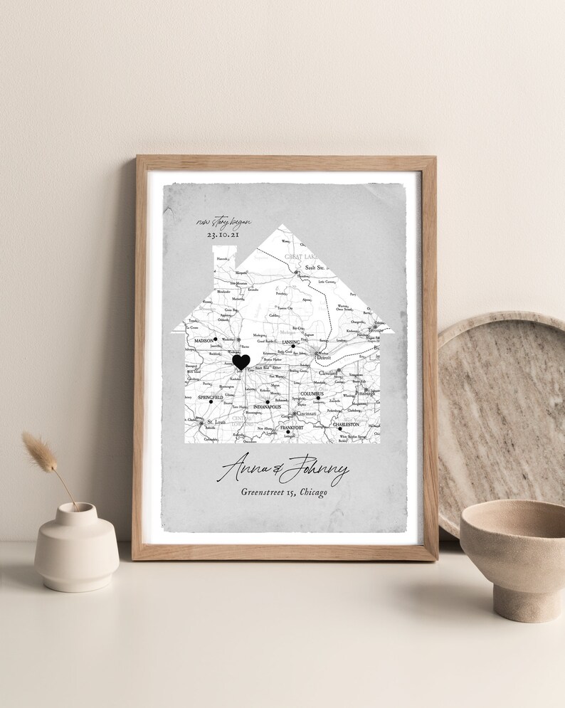 New home gift, Gift for Couple House, First New Home poster, map home custom, custom map city, Anniversary Gift for Him Her, story began zdjęcie 2