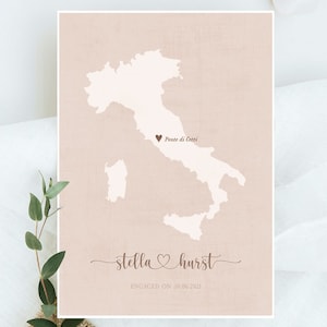 Custom Wedding Gift,Engagement Map Print,married map print,Italy Map Print,Wedding Gift,map for couple,rustic wedding map gift, Italy map zdjęcie 1