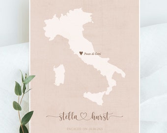 Cadeau de mariage personnalisé, Impression de carte de fiançailles, impression de carte de mariage, impression de carte d’Italie, cadeau de mariage, carte pour couple, cadeau de carte de mariage rustique, carte d’Italie