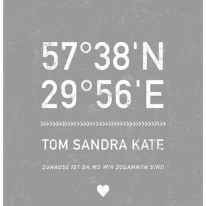 personalized poster home coordinates,poster,home,latitude longitude, housewarming,new home, household, zuhause ist da wo wir zusammen sind image 2