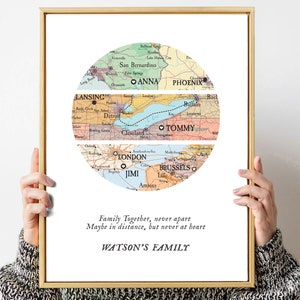 Familie Samen Kaart Print, Kaart 3 plaatsen Cirkel Print, Unieke Familie Gift, Gepersonaliseerde Kaart Kunst, Cadeau voor Familie, Nieuw huis, Kerstcadeau