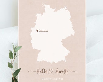 Cadeau de mariage allemand personnalisé, impression de carte de fiançailles, impression de carte de mariage, impression de carte d’Allemagne, cadeau de mariage, carte pour couple, cadeau de fiançailles en Allemagne