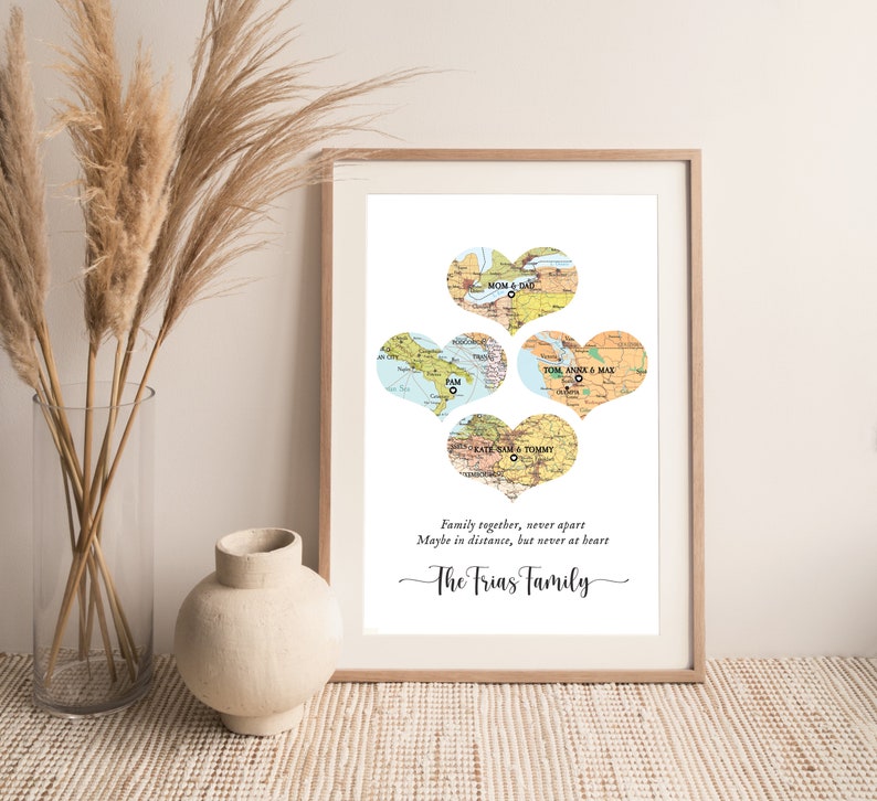 Family Map Print, names family gift Christmas,Christmas gift big family,Family map born,Map 4 places family, christmas gift for mom and dad, image 4