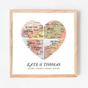 Karte 4 Orte Herz Druck, Hochzeit Geschenk Karte, Personalisierte Karte Kunst, Geschenk für Paare Kunst, Geschenk für Familie, Geburtsdaten Geschenk, Geschenk Hochzeit, Geschenk für Paare
