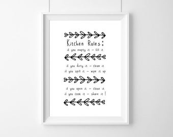 Poster quote KITCHEN RULES | kitchen poster, Quote, Inspirational, Gift Idea,Typography Poster,Gift,live Quote, Inspirational, Gift