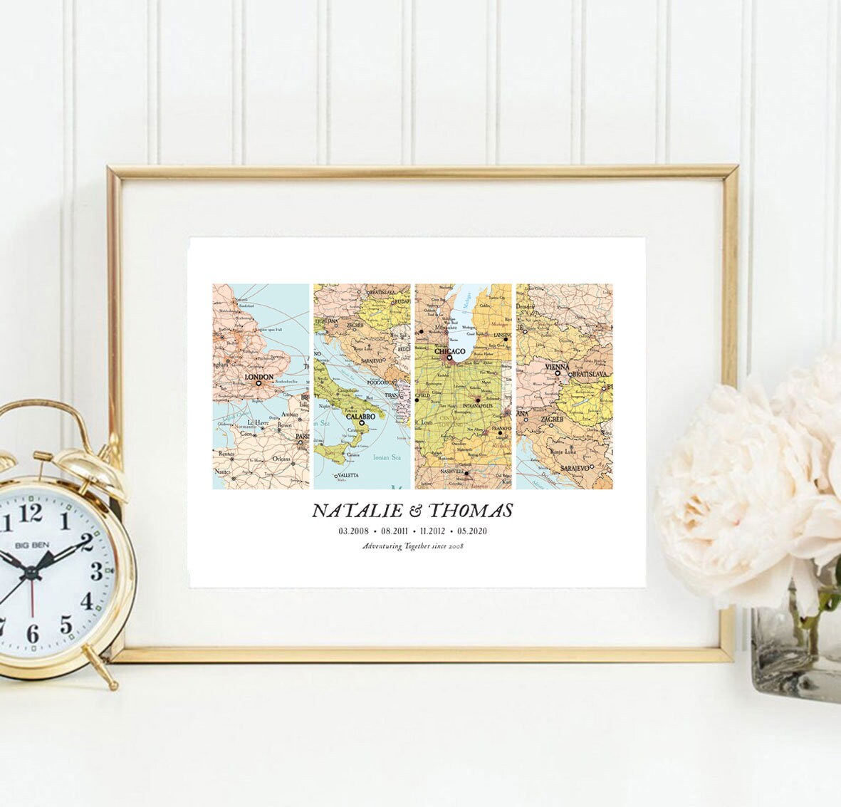 Adventure Together Map, Map 4 Places Print, Anniversary Gifts, Custom ...