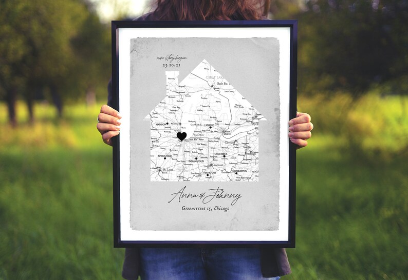 New home gift, Gift for Couple House, First New Home poster, map home custom, custom map city, Anniversary Gift for Him Her, story began zdjęcie 1