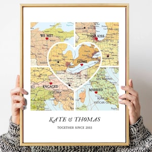 Personnalisé rencontré fiancé carte mariée,Carte 5 lieux Imprimer,Cadeaux de Noël lieux personnalisés,Carte de localisation personnalisée,Dates importantes carte cadeau,cadeau pour la famille