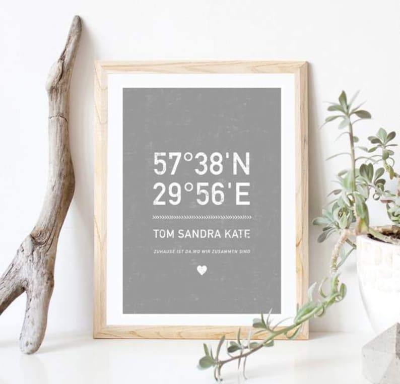 personalized poster home coordinates,poster,home,latitude longitude, housewarming,new home, household, zuhause ist da wo wir zusammen sind image 1