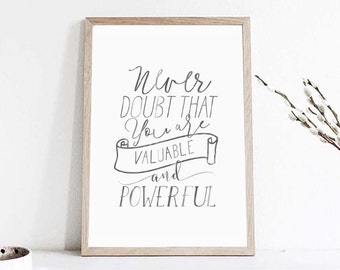 Poster,Hillary Clinton Never doubt that you are valuable(...)Quote,Inspirational,Gift Idea,Typography Poster,quote,poster, motivationa