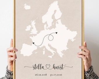 Custom EUROPE Wedding Gift,Engagement Map Print,married map print,Connection Map Print,Wedding Gift,map for couple,Europe engagement gift