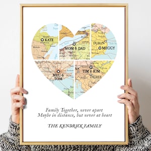Familien Fernkarte Nie auseinander, Karte 5 Orte Herz Print, Familien Fernkarte, Personalisierte Karte Namen, Weihnachtsgeschenk Familie