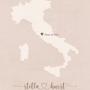 Custom Wedding Gift,Engagement Map Print,married map print,Italy Map Print,Wedding Gift,map for couple,rustic wedding map gift, Italy map zdjęcie 3
