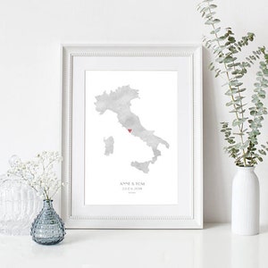 Cadeau de mariage personnalisé en Italie, MARIAGE, Impression d’amour, Mariage personnalisable, Cadeau de célibataire, Impression d’art personnalisée de la carte de l’Italie,