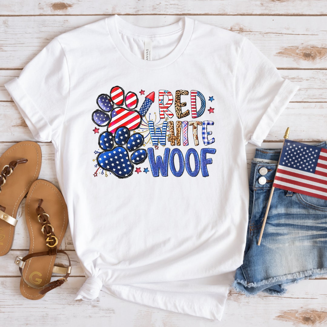 Red White Woof Puppy Shirt Pet Lover Shirt Doggy Tee 4th - Etsy