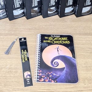 Upcycled VHS Artwork Cover Journal | 1994 The Nightmare Before Christmas Spiral Notebook with Bookmark