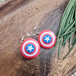 Handmade Captain America Shield Hook Earrings | Disney Store Mini Brands | The Avengers