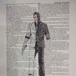 May include: A black and white illustration of a man with two faces, one half of his face is a man in a suit and the other half is a skull. The image is superimposed on a dictionary page with the words "twin bill" and "two-four" highlighted.