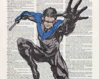 DC comics Nightwing on dictionary page print