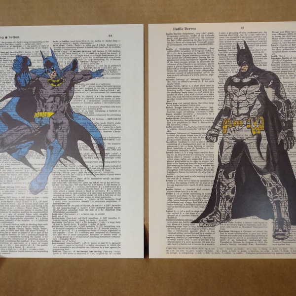 DC comics Classic and Arkham Batman on dictionary page print