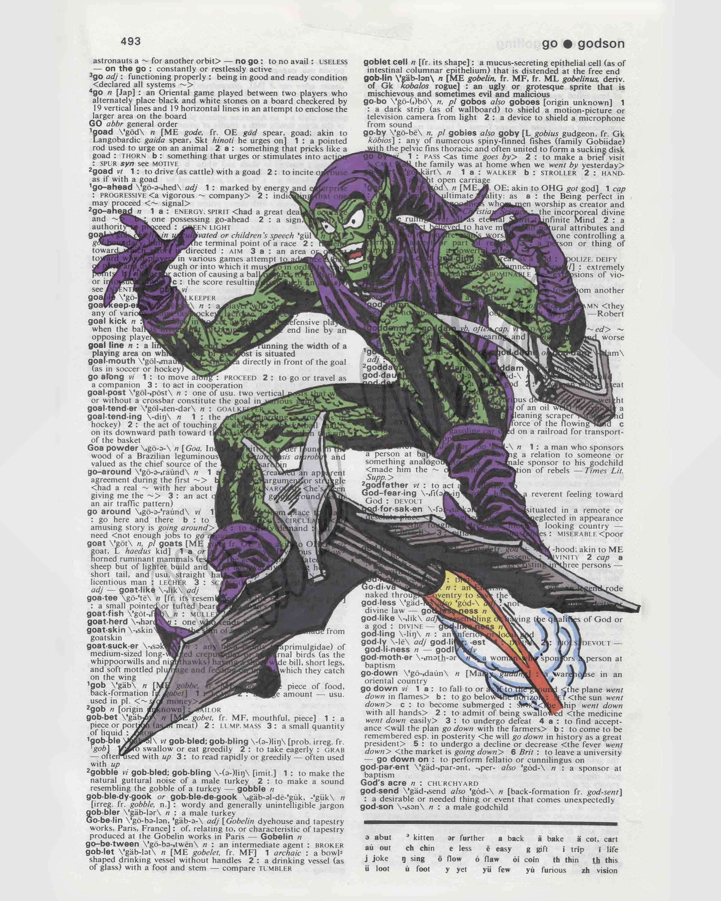 goblin ゴブリン　ポスター　直筆 Marvel Comics Green Goblin on Dictionary Page Print - Etsy Canada