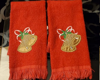 Clearance now12 80s Christmas Jingle Bells Hand Towels/Christmas Bell Towels/80s Christmas Dish Towels/Bell Hand Towels/80s Christmas Towels