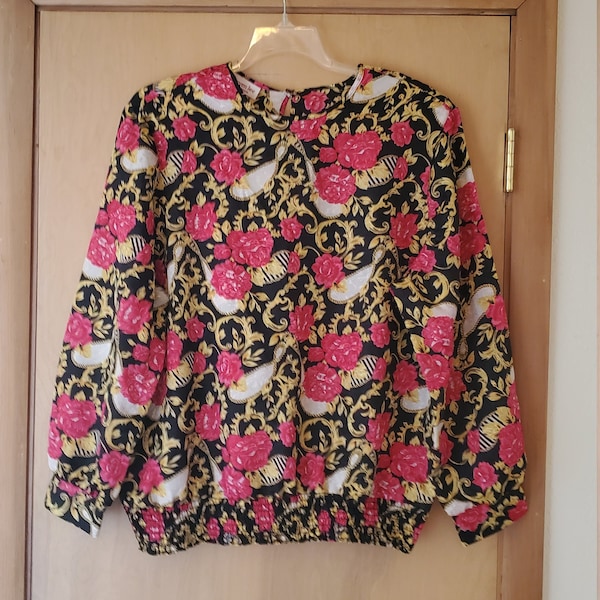 Vintage Abstract Floral Blouse by Lauren Lee/Lauren Lee/Plus Size Lauren Lee Blouse/Abstract Floral Blouse/Abstract Flower Pattern Blouse