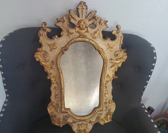Vintage 40s/50s Italian Wood Gilt Gothic Cherub Mirror by Andrew Kolb &Son Italian Mirror/Gothic Mirror/Cherub Mirror/Haunted House Decor