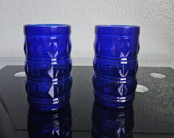 Brazilian Francesinho Cobalt Blue Diamond Point Glassware/Cobalt Blue Glassware/Francesinho Glasses/Diamond Point Glasses/Cobalt Blue Glass