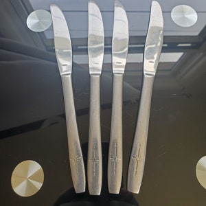 MCM Starburst Atomic Knives Set of 4 Made in Japan/Starburst Knife/Atomic Knife/MCM Silverware