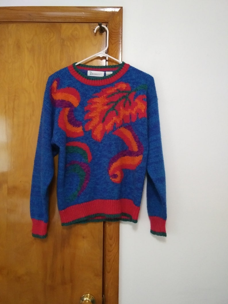 90s Diversity Abstract Leaf Sweater/Diversity Sweater/Vintage Sweater/Wool Sweater/Acrylic Sweater/Abstract Sweater/Leaf Sweater image 1
