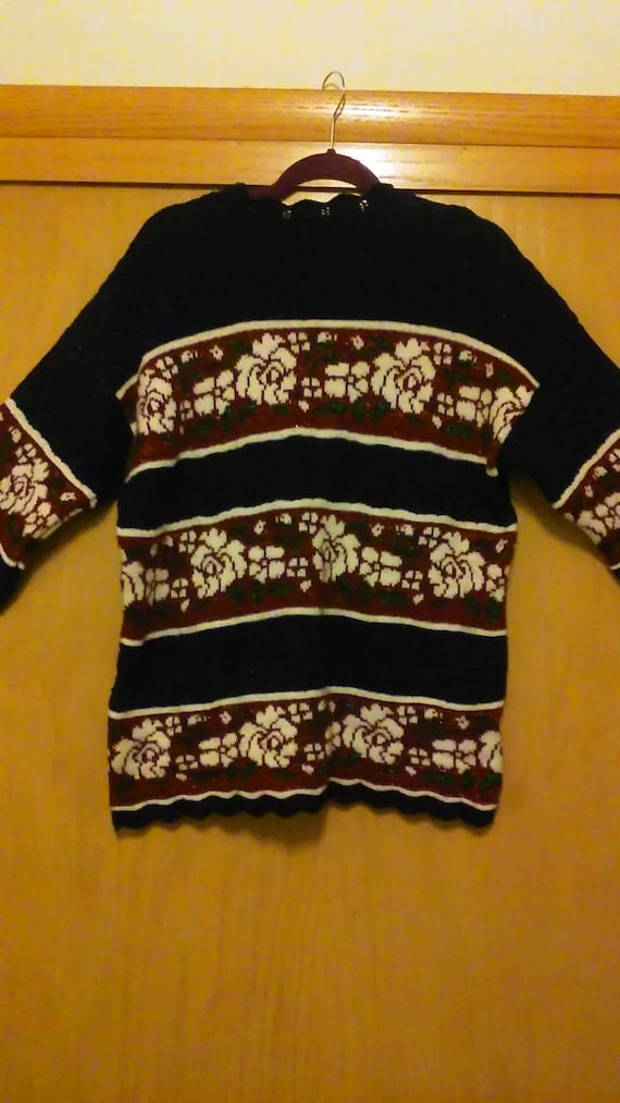 80s Sweater/Holiday Time Flower Pattern Tunic Chri