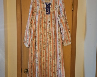 Lanz Of Salzburg Vintage 70s NWT Floral Striped Nightgown