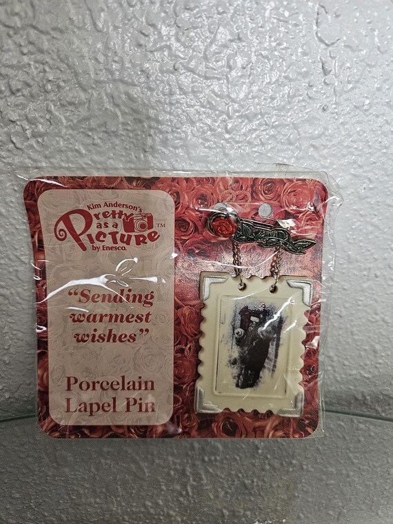Enesco Porcelain Lapel Pin/Enesco Picture Frame Pin/Enesco Pin/Enesco Brooch