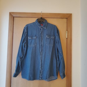 80s Wrangler Denim Work Shirt Long Sleeve Size L