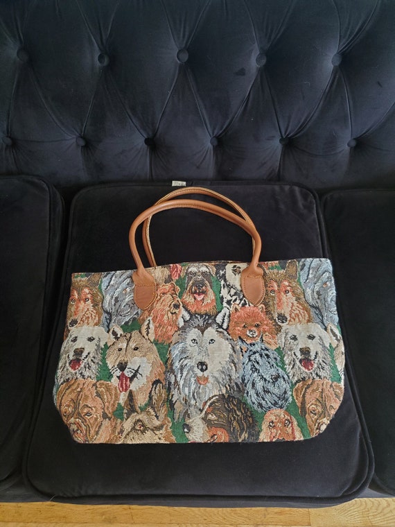 Vintage Large Tapestry Dog Tote Bag/Dog Tote/Tapes