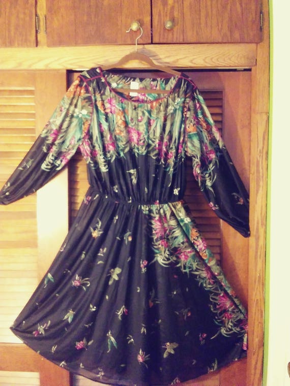 70s Sheer Floral Dress/Floral Dress/Sheer Dress/B… - image 1