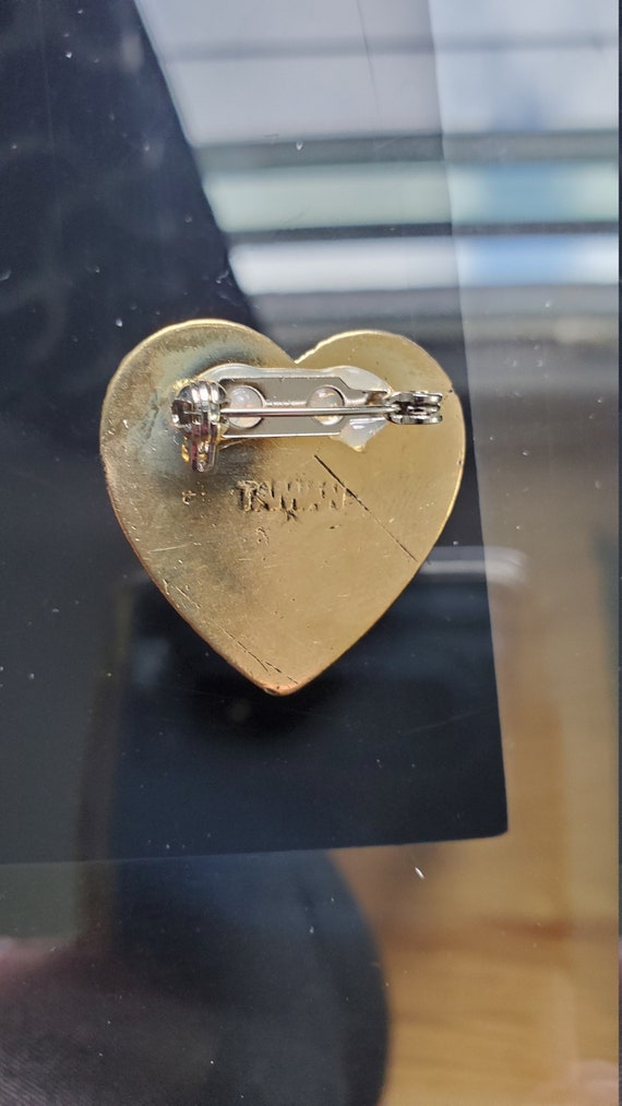 Vintage Filigree Faux Pearl Heart Brooch/Heart Pi… - image 2