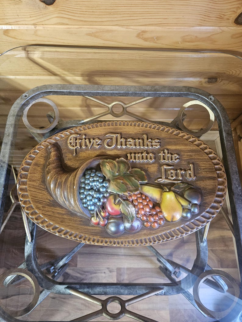 Religious Cornucopia Chalkware Plaque 