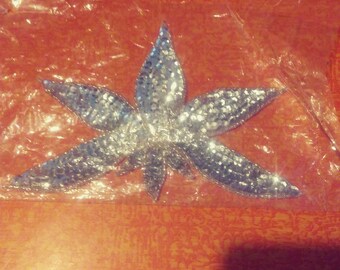 80s/90s Silver Flower Sequin Beaded Applique/Vintage Applique/Applique/Wedding Applique