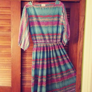 70s Sheer Pleated Floral Dress by Lehigh/Sheer Dress/Lehigh/Pleated Dress/Geometric Dress/Floral Dress/Flower Dress