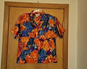 80s Justine Todd Bold Colors Floral Blouse/Justine Todd Blouse