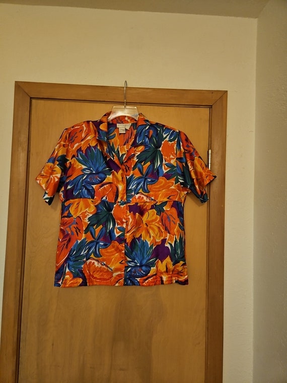 80s Justine Todd Bold Colors Floral Blouse/Justine