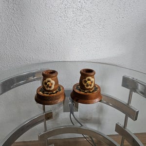 Wooden Handpainted Floral Candlestick Holders