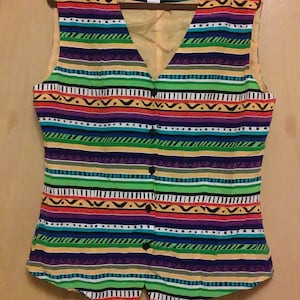 70s/80s  Psychedelic/Psychadelic Geometric Pattern Silk Vest by Nancy Crystal/Silk Vest/Abstract Vest/Geometric Vest/Vintage Vest/Vest