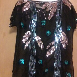80s Vintage Sheer Argenti Silk Shirt/Argenti/Silk Sequin Shirt/Sheer Sequin Shirt