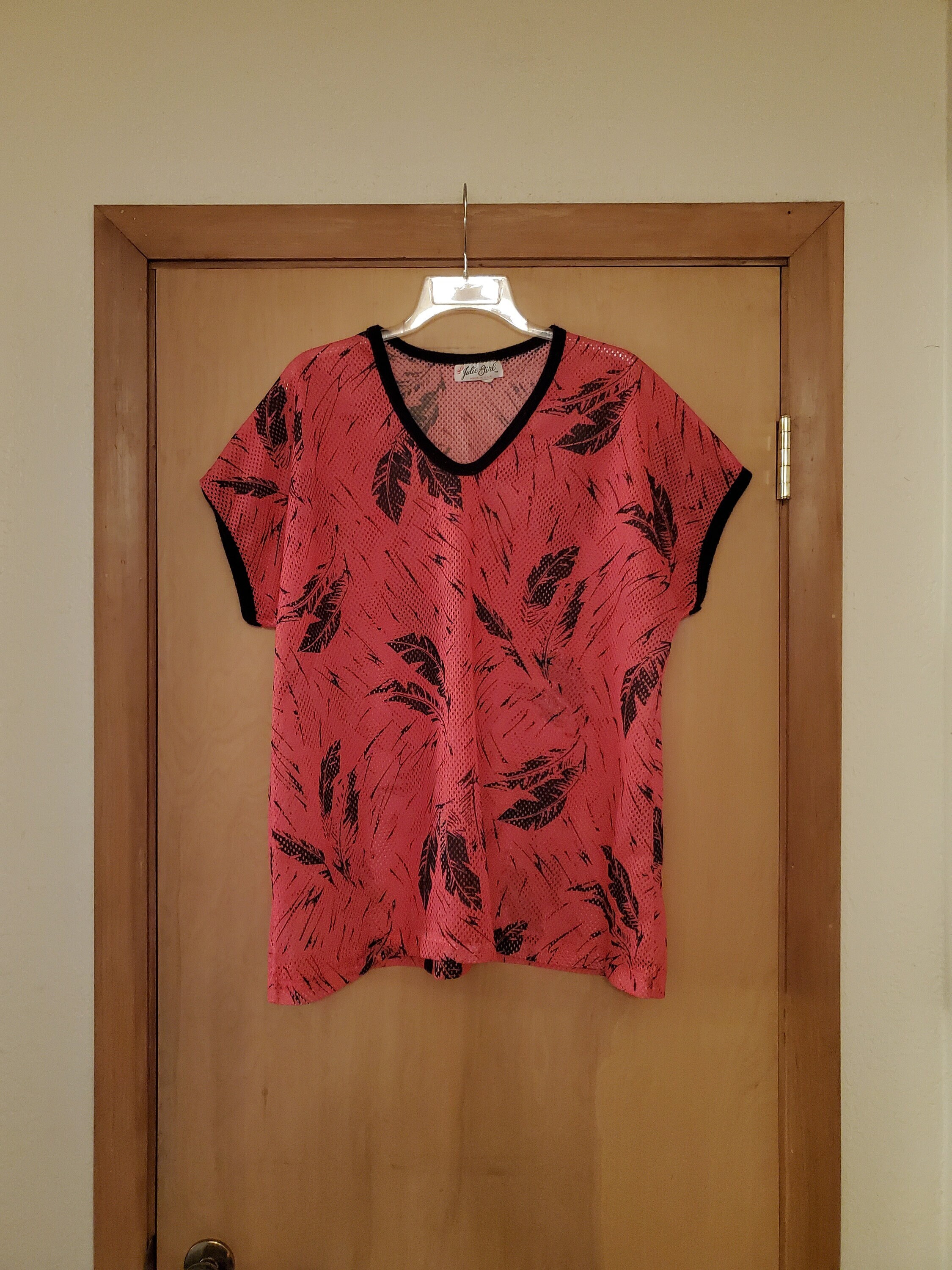 Vintage Mesh Feather Pattern Shirt/ Feather Shirt/ Mesh Feather