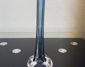 Vintage Blue Glass Flute Vase/Blue Glass Vase/Art Glass Vase/Flute Vase/Blue Glass Flute Vase